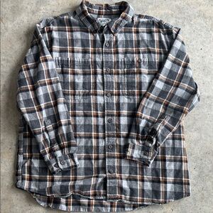 Duluth Trading Co Gray and Brown Plaid Button Down Flannel. Mens size 2XL